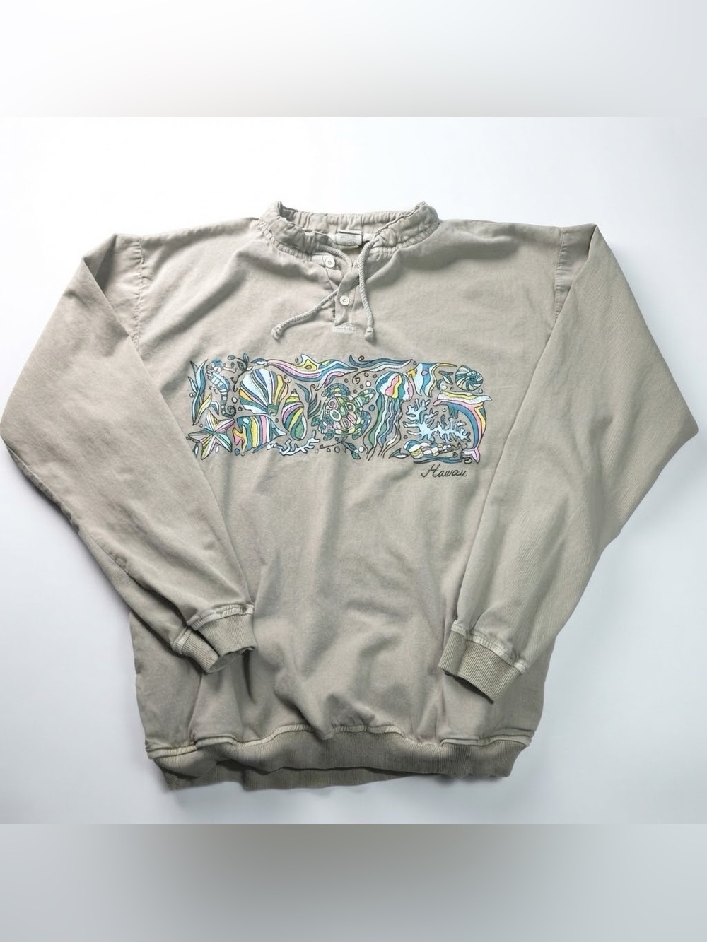 Crazy Shirts Hawaii Kona Coffee Dyed Sea Life Graphic 3-Button Pullover L